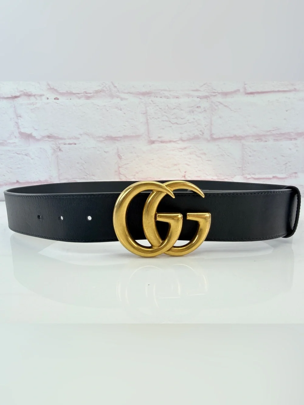 Gucci Black Leather Belt with Gold Double G Buckle